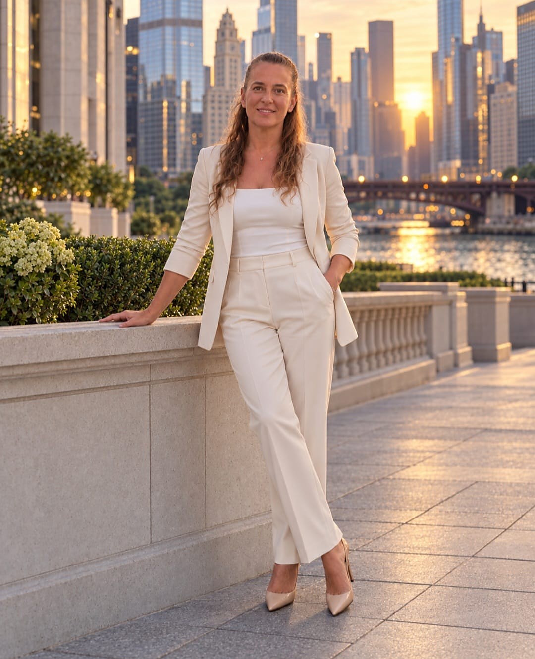 Martina Z., founder and lead designer of M&Z Design Chicago, on the Chicago riverwalk